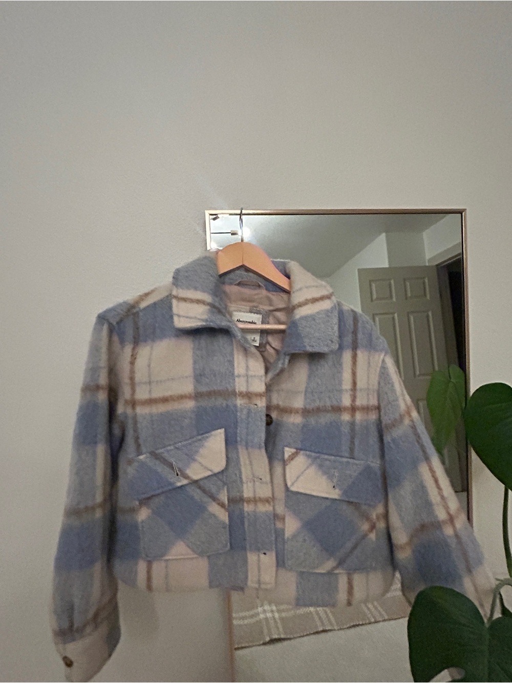 Abercrombie & Fitch Blue and Cream Plaid Teddy Jacket